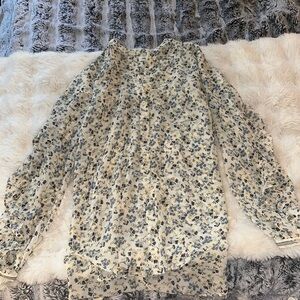 Max Studio Cream and Blue Floral Blouse